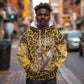 Shaka Zulu Hoodie Leopard Print Design Traditional Warrior Spear and Shield Illustration Tribal King - African Pride