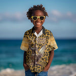 Shaka Zulu Kid Hawaiian Shirt Leopard Print Design Traditional Warrior Spear and Shield Illustration Tribal King - African Pride