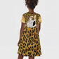 Shaka Zulu Kid Short Sleeve Dress Leopard Print Design Traditional Warrior Spear and Shield Illustration Tribal King - African Pride