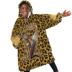 Shaka Zulu Kid Wearable Blanket Hoodie Leopard Print Design Traditional Warrior Spear and Shield Illustration Tribal King - African Pride