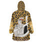 Shaka Zulu Kid Wearable Blanket Hoodie Leopard Print Design Traditional Warrior Spear and Shield Illustration Tribal King - African Pride