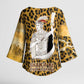 Shaka Zulu Kimono Sleeve Blouse Leopard Print Design Traditional Warrior Spear and Shield Illustration Tribal King - African Pride