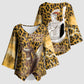 Shaka Zulu Kimono Sleeve Blouse Leopard Print Design Traditional Warrior Spear and Shield Illustration Tribal King - African Pride