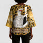 Shaka Zulu Kimono Sleeve Blouse Leopard Print Design Traditional Warrior Spear and Shield Illustration Tribal King - African Pride