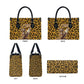 Shaka Zulu Leather Bag Leopard Print Design Traditional Warrior Spear and Shield Illustration Tribal King - African Pride