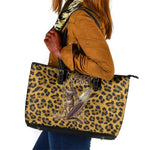 Shaka Zulu Leather Tote Bag Leopard Print Design Traditional Warrior Spear and Shield Illustration Tribal King - African Pride
