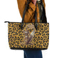 Shaka Zulu Leather Tote Bag Leopard Print Design Traditional Warrior Spear and Shield Illustration Tribal King - African Pride
