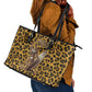 Shaka Zulu Leather Tote Bag Leopard Print Design Traditional Warrior Spear and Shield Illustration Tribal King - African Pride