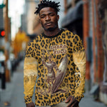 Shaka Zulu Long Sleeve Shirt Leopard Print Design Traditional Warrior Spear and Shield Illustration Tribal King - African Pride
