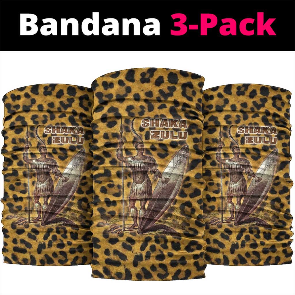 Shaka Zulu Neck Gaiter Leopard Print Design Traditional Warrior Spear and Shield Illustration Tribal King - African Pride