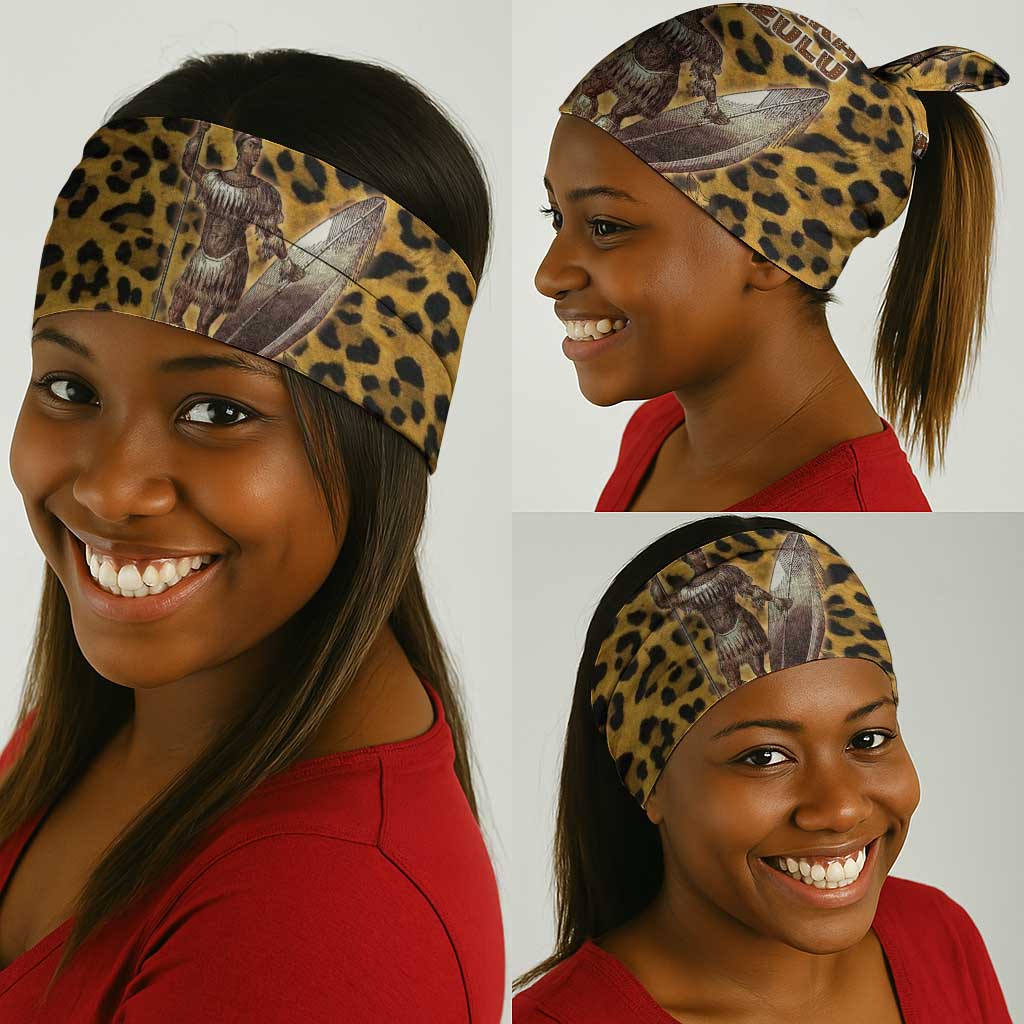Shaka Zulu Neck Gaiter Leopard Print Design Traditional Warrior Spear and Shield Illustration Tribal King - African Pride