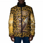 Shaka Zulu Padded Jacket Leopard Print Design Traditional Warrior Spear and Shield Illustration Tribal King - African Pride