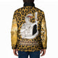 Shaka Zulu Padded Jacket Leopard Print Design Traditional Warrior Spear and Shield Illustration Tribal King - African Pride