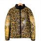 Shaka Zulu Padded Jacket Leopard Print Design Traditional Warrior Spear and Shield Illustration Tribal King - African Pride