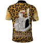 Shaka Zulu Polo Shirt Leopard Print Design Traditional Warrior Spear and Shield Illustration Tribal King - African Pride