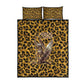 Shaka Zulu Quilt Bed Set Leopard Print Design Traditional Warrior Spear and Shield Illustration Tribal King - African Pride