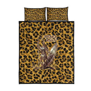 Shaka Zulu Quilt Bed Set Leopard Print Design Traditional Warrior Spear and Shield Illustration Tribal King - African Pride