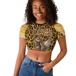 Shaka Zulu Raglan Cropped T shirt Leopard Print Design Traditional Warrior Spear and Shield Illustration Tribal King - African Pride