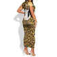 Shaka Zulu Short Sleeve Bodycon Dress Leopard Print Design Traditional Warrior Spear and Shield Illustration Tribal King - African Pride