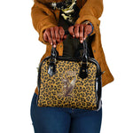 Shaka Zulu Shoulder Handbag Leopard Print Design Traditional Warrior Spear and Shield Illustration Tribal King - African Pride