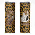 Shaka Zulu Skinny Tumbler Leopard Print Design Traditional Warrior Spear and Shield Illustration Tribal King - African Pride