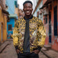 Shaka Zulu Sleeve Zip Bomber Jacket Leopard Print Design Traditional Warrior Spear and Shield Illustration Tribal King - African Pride