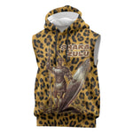 Shaka Zulu Sleeveless Hoodie Leopard Print Design Traditional Warrior Spear and Shield Illustration Tribal King - African Pride