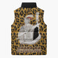 Shaka Zulu Sleeveless Puffer Jacket Leopard Print Design Traditional Warrior Spear and Shield Illustration Tribal King - African Pride