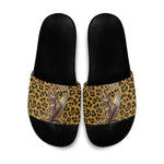 Shaka Zulu Slide Sandals Leopard Print Design Traditional Warrior Spear and Shield Illustration Tribal King - African Pride