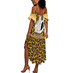Shaka Zulu Summer Maxi Dress Leopard Print Design Traditional Warrior Spear and Shield Illustration Tribal King - African Pride
