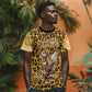 Shaka Zulu T shirt Leopard Print Design Traditional Warrior Spear and Shield Illustration Tribal King - African Pride
