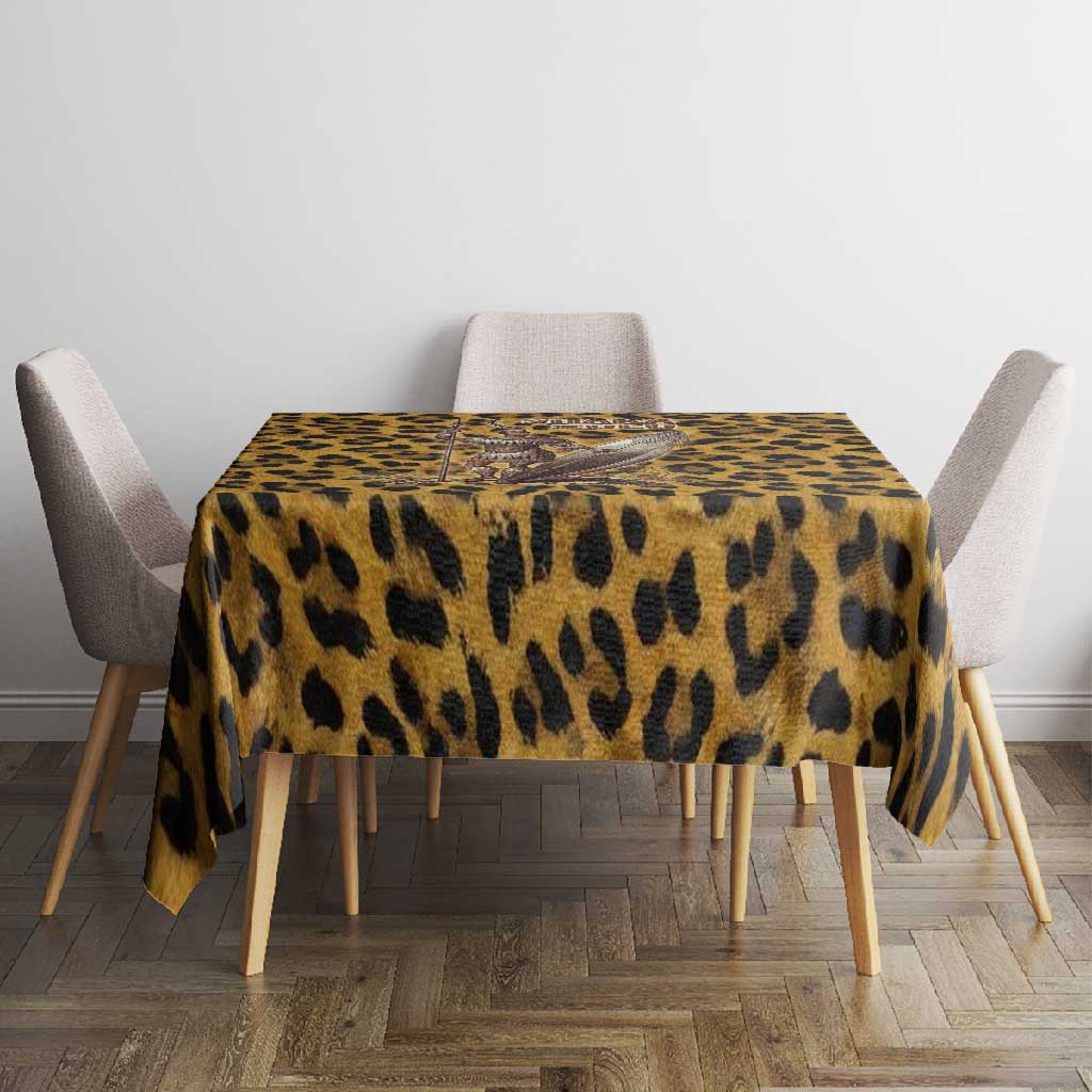 Shaka Zulu Tablecloth Leopard Print Design Traditional Warrior Spear and Shield Illustration Tribal King - African Pride