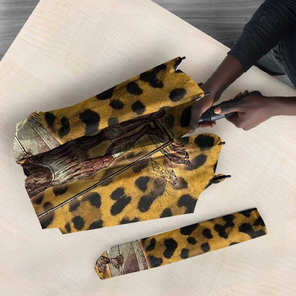 Shaka Zulu Umbrella Leopard Print Design Traditional Warrior Spear and Shield Illustration Tribal King - African Pride