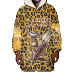 Shaka Zulu Wearable Blanket Hoodie Leopard Print Design Traditional Warrior Spear and Shield Illustration Tribal King - African Pride