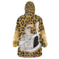 Shaka Zulu Wearable Blanket Hoodie Leopard Print Design Traditional Warrior Spear and Shield Illustration Tribal King - African Pride