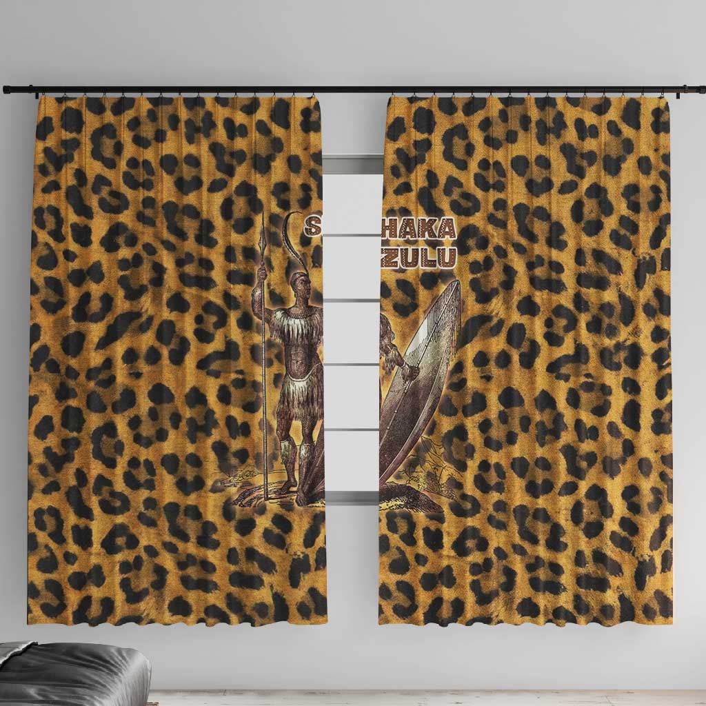 Shaka Zulu Window Curtain Leopard Print Design Traditional Warrior Spear and Shield Illustration Tribal King - African Pride