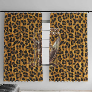 Shaka Zulu Window Curtain Leopard Print Design Traditional Warrior Spear and Shield Illustration Tribal King - African Pride