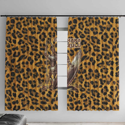 Shaka Zulu Window Curtain Leopard Print Design Traditional Warrior Spear and Shield Illustration Tribal King - African Pride
