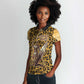 Shaka Zulu Women Polo Shirt Leopard Print Design Traditional Warrior Spear and Shield Illustration Tribal King - African Pride