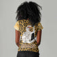 Shaka Zulu Women V-Neck T-Shirt Leopard Print Design Traditional Warrior Spear and Shield Illustration Tribal King - African Pride