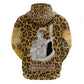 Shaka Zulu Zip Hoodie Leopard Print Design Traditional Warrior Spear and Shield Illustration Tribal King - African Pride