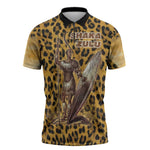 Shaka Zulu Zipper Polo Shirt Leopard Print Design Traditional Warrior Spear and Shield Illustration Tribal King - African Pride