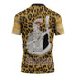 Shaka Zulu Zipper Polo Shirt Leopard Print Design Traditional Warrior Spear and Shield Illustration Tribal King - African Pride