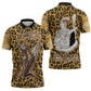 Shaka Zulu Zipper Polo Shirt Leopard Print Design Traditional Warrior Spear and Shield Illustration Tribal King - African Pride
