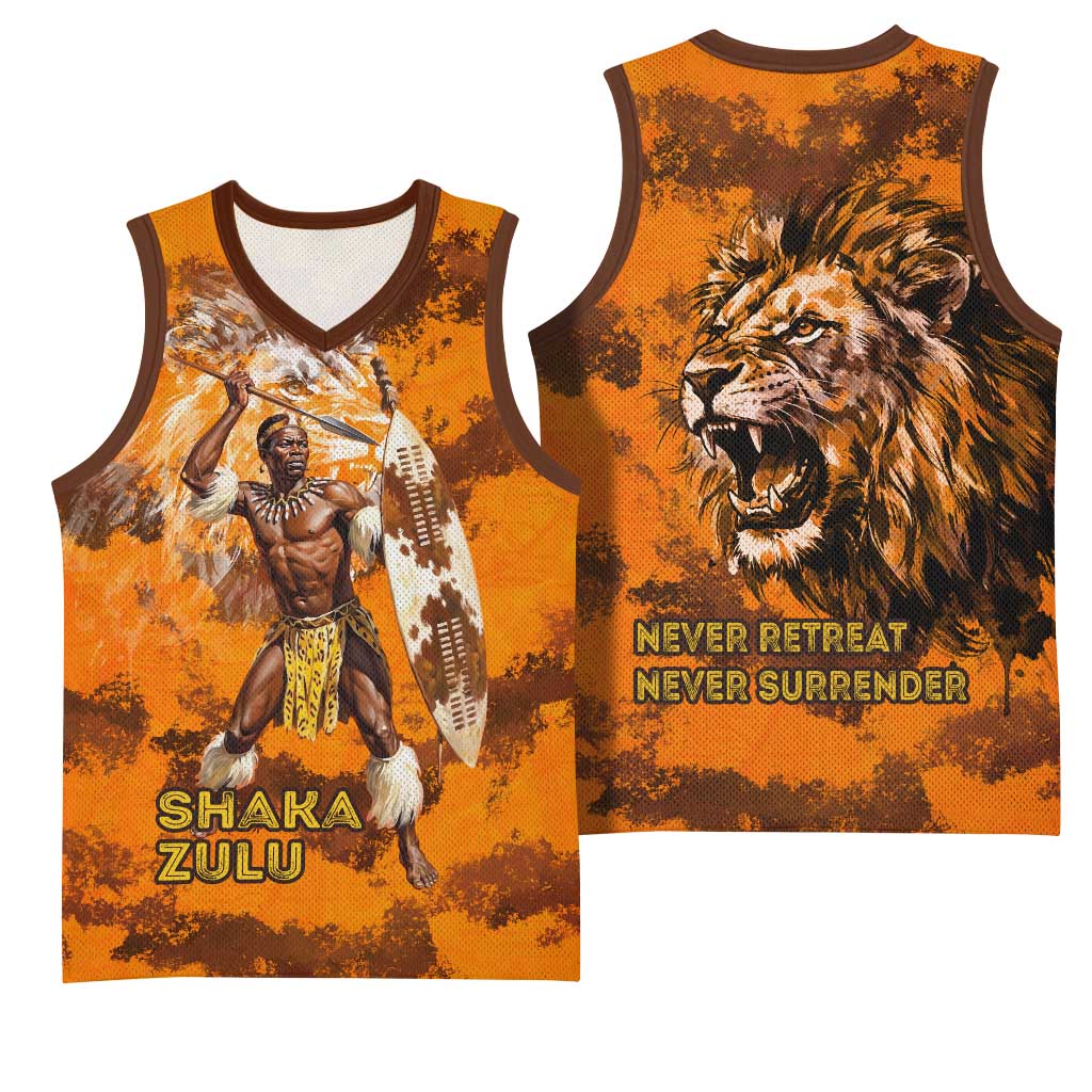 Shaka Zulu Basketball Jersey Warrior Fiery Roaring Lion - Never Retreat Never Surrender African Strength and Courage - African Pride