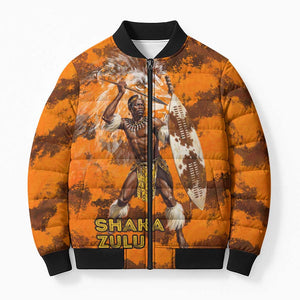 Shaka Zulu Bomber Puffer Jacket Warrior Fiery Roaring Lion - Never Retreat Never Surrender African Strength and Courage - African Pride
