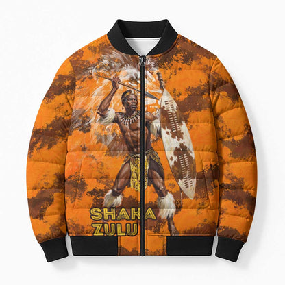 Shaka Zulu Bomber Puffer Jacket Warrior Fiery Roaring Lion - Never Retreat Never Surrender African Strength and Courage - African Pride