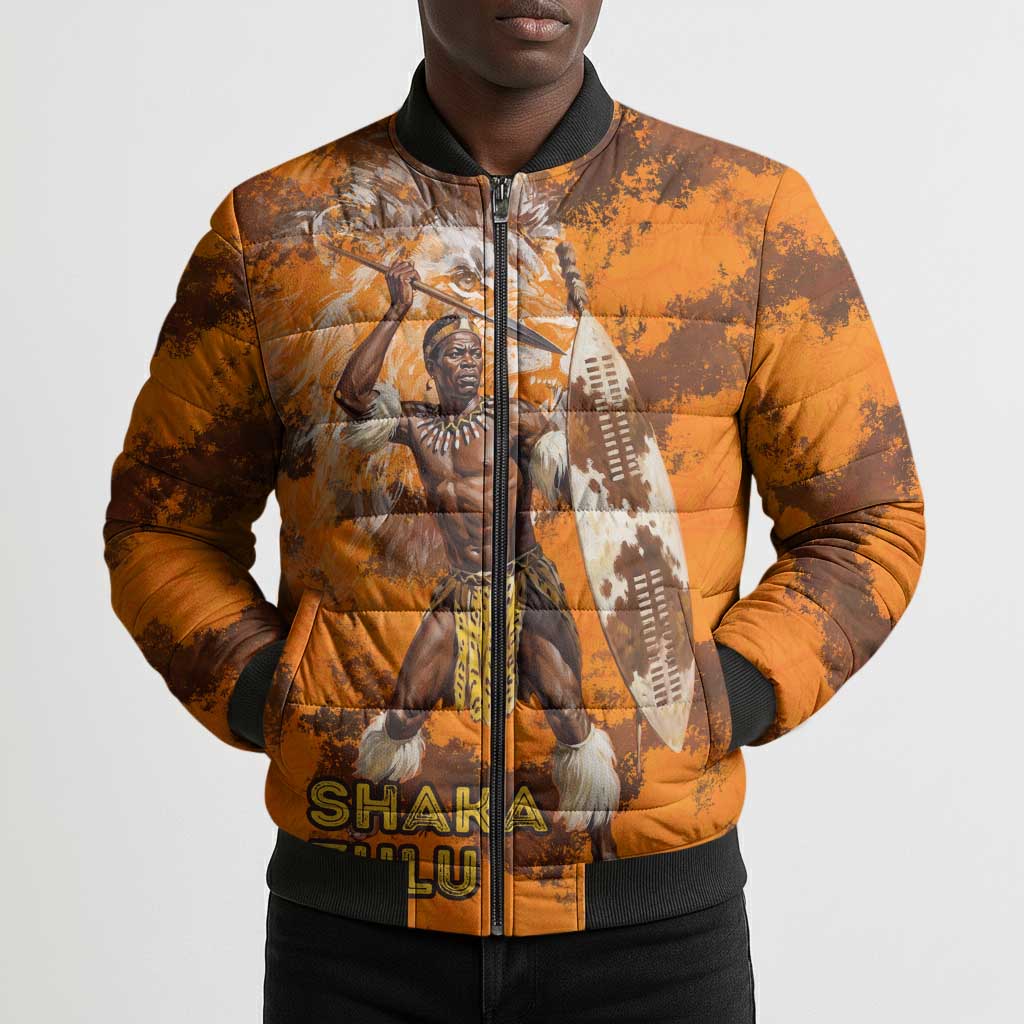 Shaka Zulu Bomber Puffer Jacket Warrior Fiery Roaring Lion - Never Retreat Never Surrender African Strength and Courage - African Pride