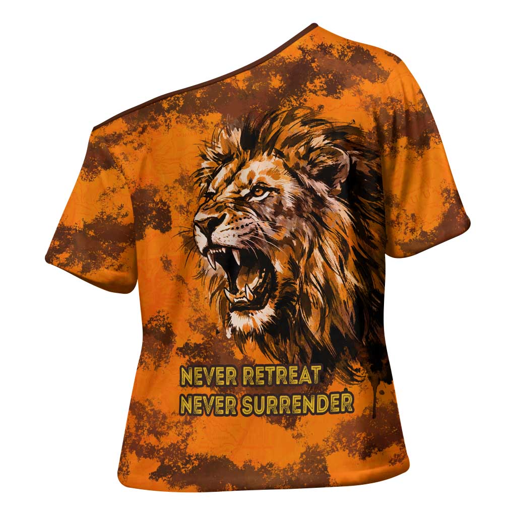 Shaka Zulu Cross Shoulder Shirt Warrior Fiery Roaring Lion - Never Retreat Never Surrender African Strength and Courage - African Pride