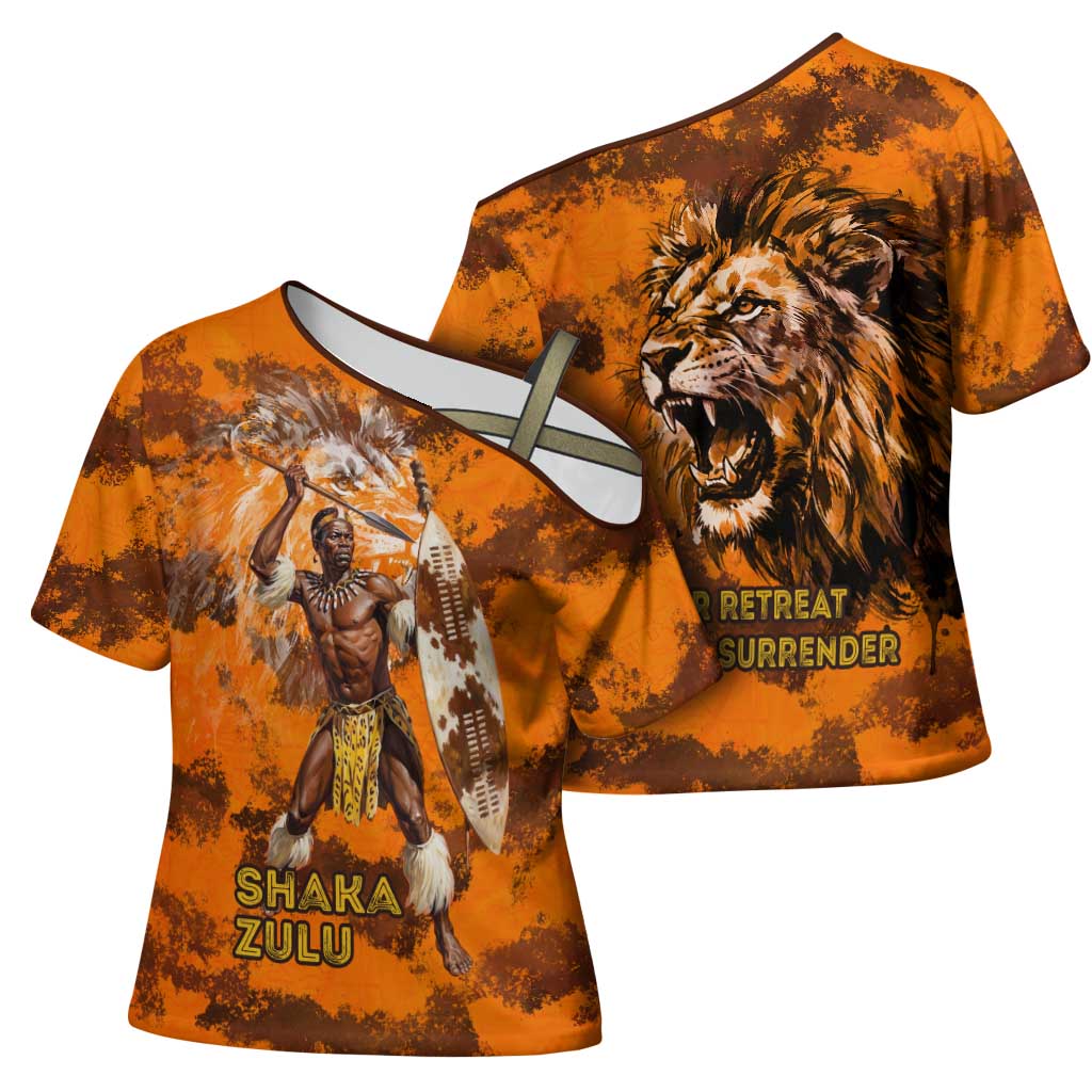 Shaka Zulu Cross Shoulder Shirt Warrior Fiery Roaring Lion - Never Retreat Never Surrender African Strength and Courage - African Pride